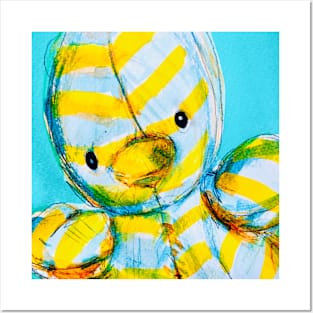 Striped Duckie Duck in Yellow and Blue Posters and Art